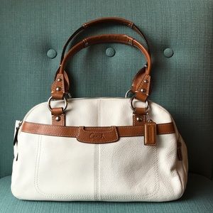 Coach luxury white and tan leather handbag